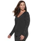 Plus Size Jennifer Lopez Snap Sleeve V-neck Top, Women's, Size: 2xl, Black