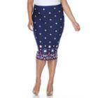 Plus Size White Mark Print Pencil Skirt, Women's, Size: 2xl, Blue (navy)