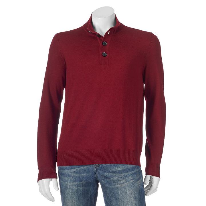 Men's Apt. 9&reg; Modern-fit Solid Merino Mockneck Sweater, Size: Medium, Red