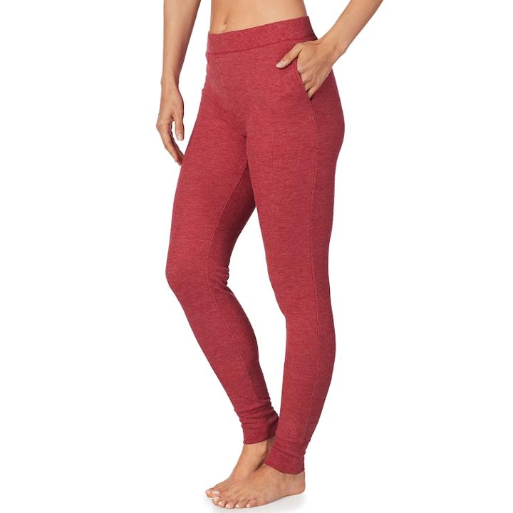 Women's Cuddl Duds Strecth Waffle Thermal Leggings, Size: Small, Dark Red