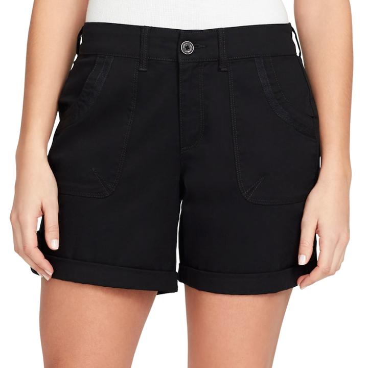 Women's Gloria Vanderbilt Misha Twill Button-tab Shorts, Size: 6, Black