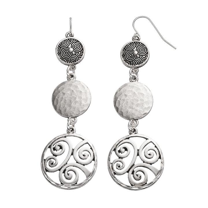 Triple Disc Nickel Free Drop Earrings, Women's, Silver