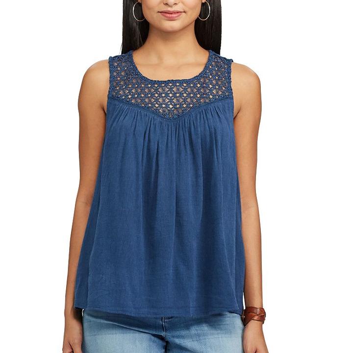 Women's Chaps Lace-trim Tank, Size: Xl, Blue