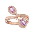 10k Rose Gold 1/3 Carat T.w. Diamond & Purple Sapphire Oval Halo Bypass Ring, Women's, Size: 7, Multicolor