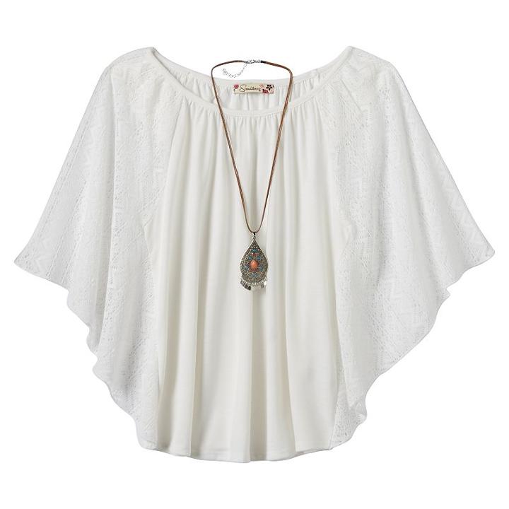 Girls Plus Size Speechless Flutter-sleeve Top & Necklace Set, Girl's, Size: M Plus, Natural