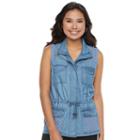 Juniors' Candie's&reg; Eyelet Utility Chambray Vest, Girl's, Size: Xs, Purple