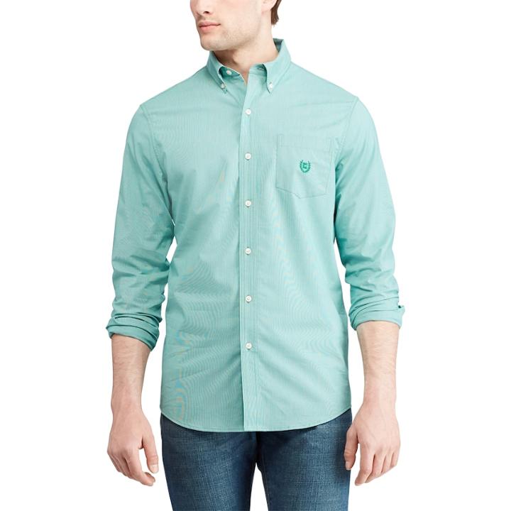 Men's Chaps Regular-fit Stretch Easy-care Button-down Shirt, Size: Large, Green
