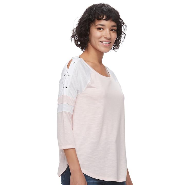Juniors' So&reg; Lace-up Raglan Tee, Teens, Size: Xs, Light Pink