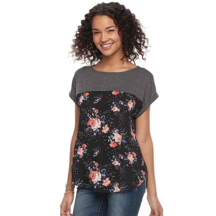 Juniors' Rewind Mixed Print Top, Teens, Size: Medium, Black