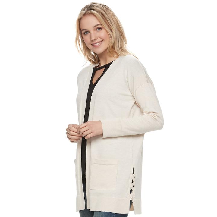 Juniors' Pink Republic Strappy Side Vent Cardigan, Teens, Size: Medium, Lt Beige