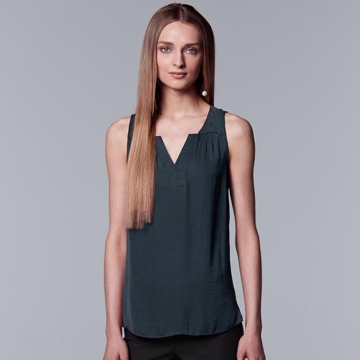 Women's Simply Vera Vera Wang Pleated Splitneck Tank, Size: Xs, Drk Purple
