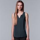 Women's Simply Vera Vera Wang Pleated Splitneck Tank, Size: Xs, Drk Purple