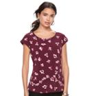 Women's Elle&trade; Print Crepe Tee, Size: Large, Red Other