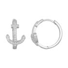 Sterling Silver Cubic Zirconia Anchor Hoop Earrings, Women's, White