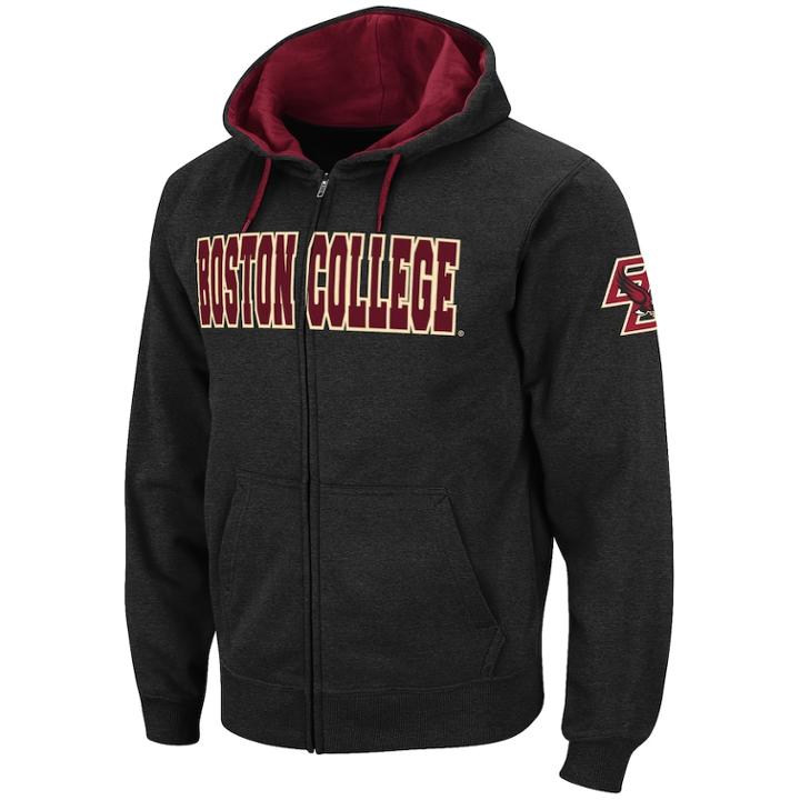Men's Boston College Eagles Full-zip Fleece Hoodie, Size: Medium, Grey (charcoal)