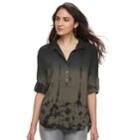 Women's Rock & Republic&reg; Tie-dye Challis Shirt, Size: Xxl, Dark Green