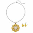Yellow Flower Pendant Necklace & Teardrop Earring Set, Women's