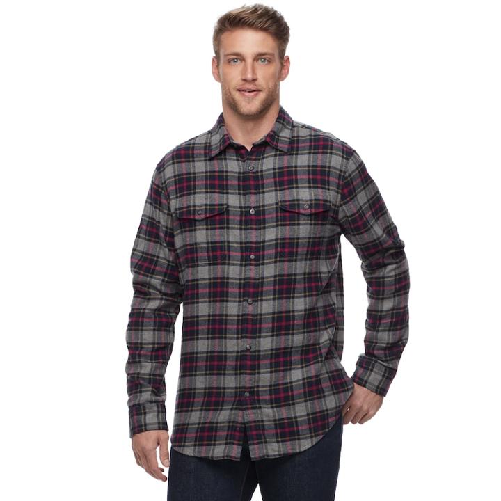 Men's Sonoma Goods For Life&trade; Plaid Flannel Button-down Shirt, Size: Xxl, Pink