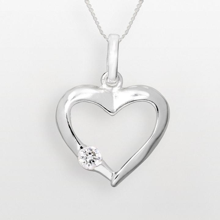 Sterling Silver Cubic Zirconia Openwork Heart Pendant, Women's, Size: 16, White
