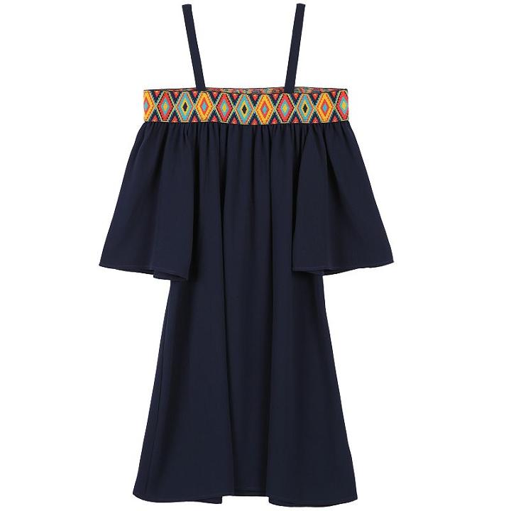 Girls 7-16 Speechless Off Shoulder Printed Elastic Shift Dress, Girl's, Size: 12, Blue (navy)