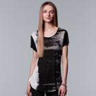 Petite Simply Vera Vera Wang Print Round Hem Tee, Women's, Size: L Petite, Grey (charcoal)
