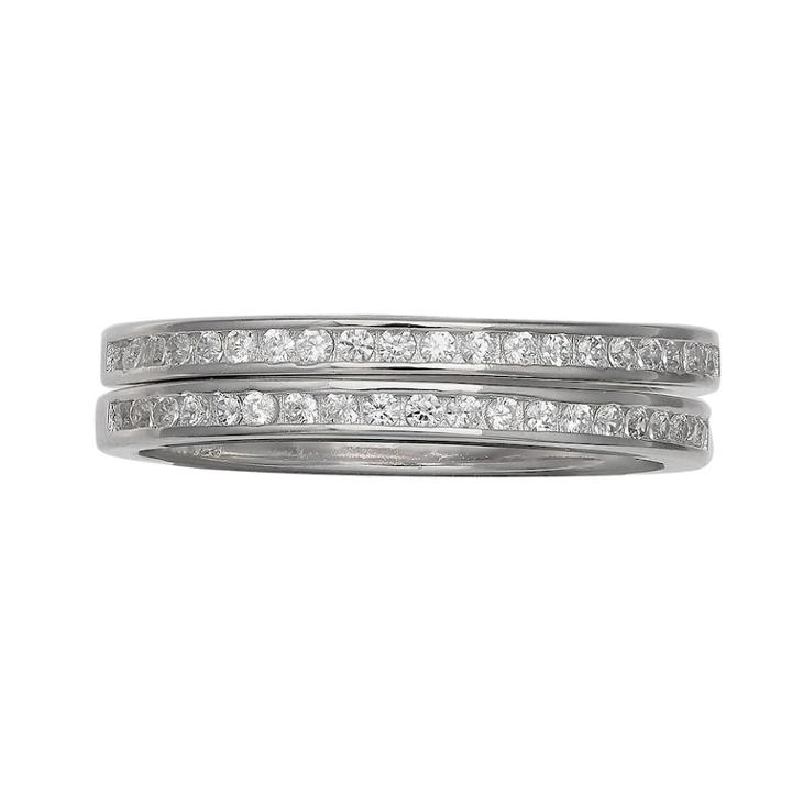 Primrose Sterling Silver Cubic Zirconia Band Ring Set, Women's, Size: 8, White