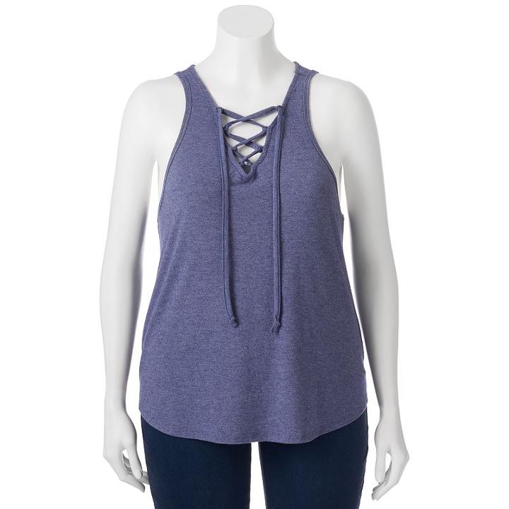 Juniors' Plus Size So&reg; Lace Up V-neck Tank, Girl's, Size: 1xl, Drk Purple