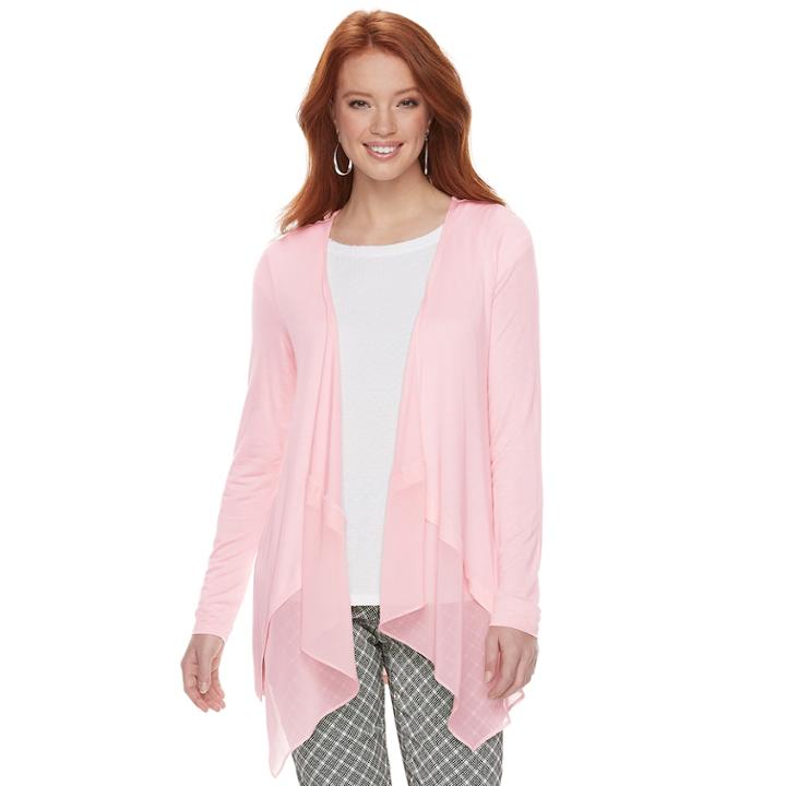 Women's Elle&trade; Mixed-media Flyaway Cardigan, Size: Xs, Brt Pink