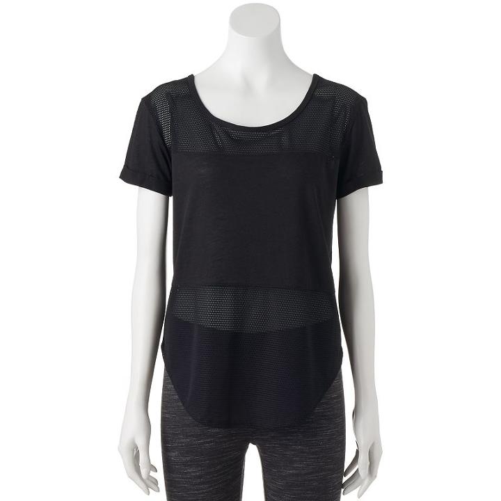 Juniors' So&reg; Perfectly Soft Mesh Insert Short Sleeve Tee, Teens, Size: Small, Black
