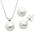 Sterling Silver Freshwater Cultured Pearl Pendant And Stud Earring Set, Women's, White