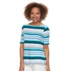 Petite Croft & Barrow&reg; Print Button-hem Squareneck Top, Women's, Size: S Petite, Light Blue