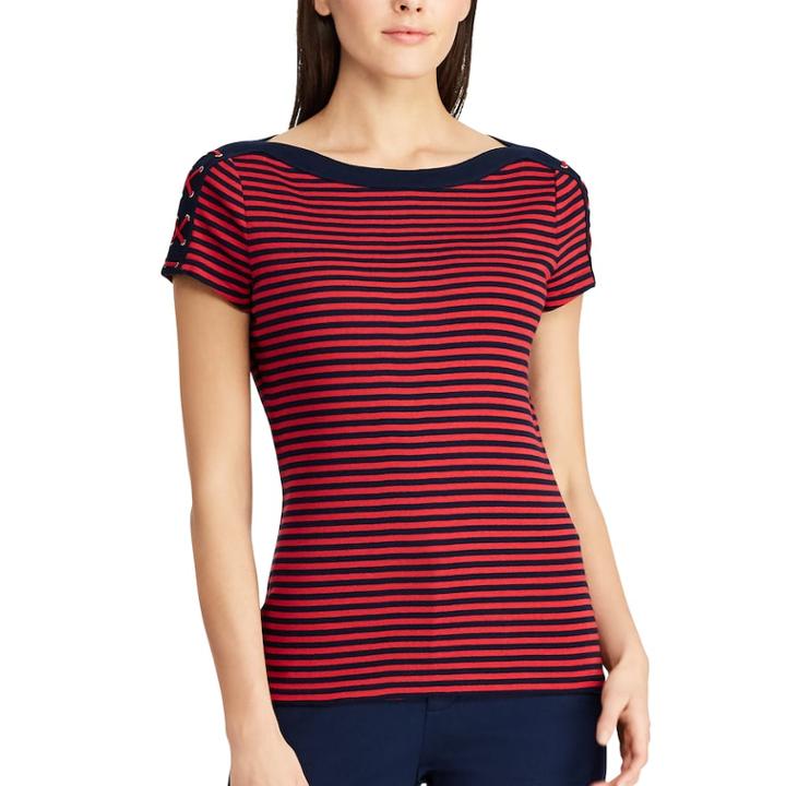 Women's Chaps Striped Lace-up Shoulder Tee, Size: Xl, Blue
