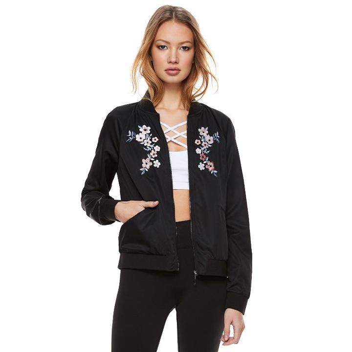 Madden Nyc Juniors' Embroidered Bomber Jacket, Girl's, Size: Large, Oxford
