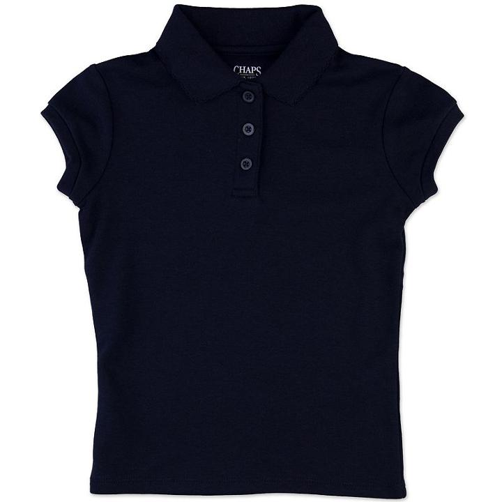 Girls 4-16 & Plus Chaps School Uniform Picot Polo Shirt, Girl's, Size: 12-14, Blue (navy)