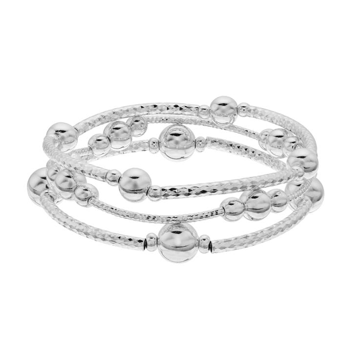 Beaded & Textured Stretch Bracelet, Women's, Silver