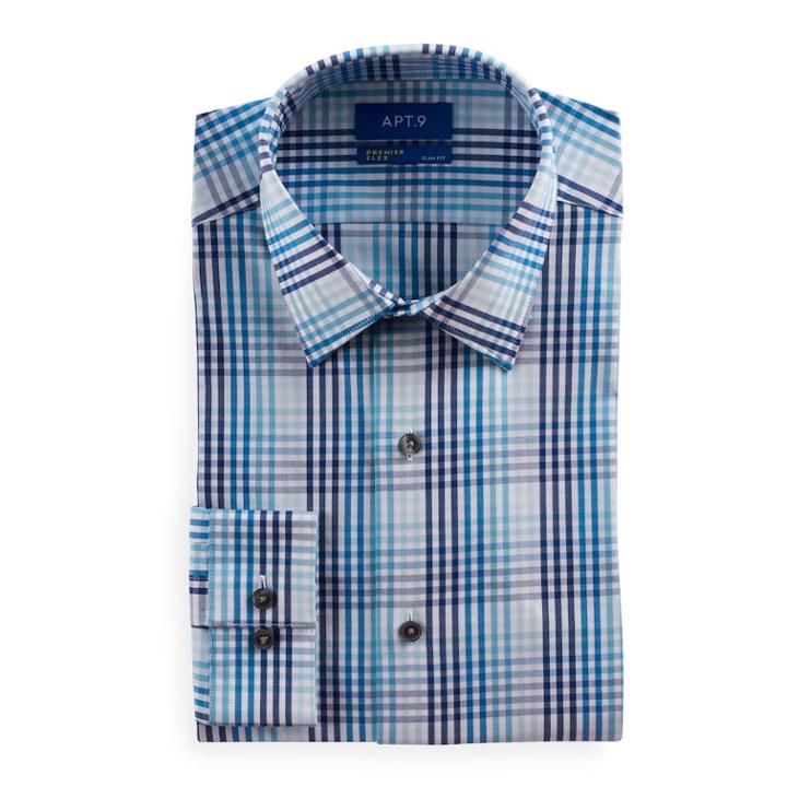 Men's Apt. 9&reg; Slim-fit Flex Collar Dress Shirt, Size: 16.5-32/33, Blue