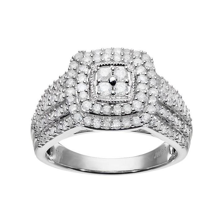 10k White Gold 1 Carat T.w. Diamond Square Halo Ring, Women's, Size: 6