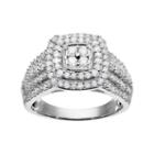 10k White Gold 1 Carat T.w. Diamond Square Halo Ring, Women's, Size: 6
