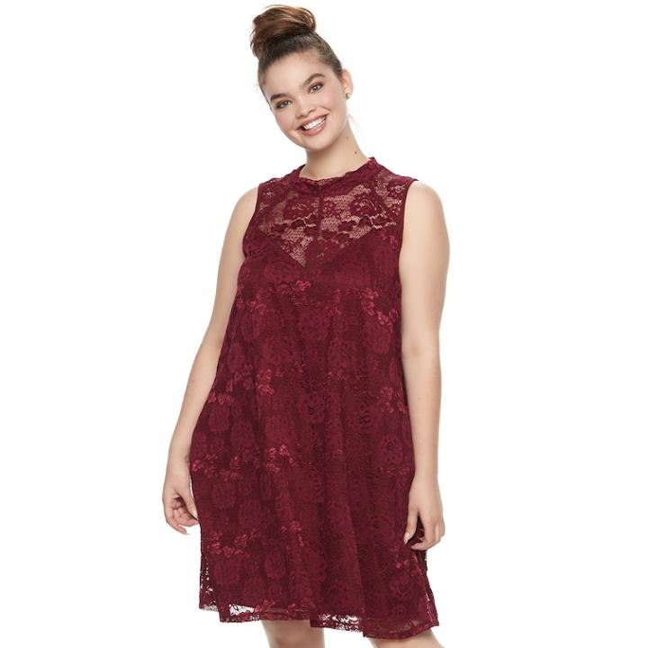 Juniors' Plus Size Liberty Love Lace Mockeck Dress, Teens, Size: 2xl, Red Overfl