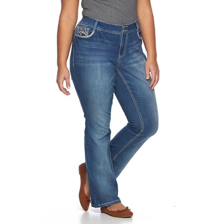 Juniors' Plus Size Vanilla Star Embellished Bootcut Jeans, Girl's, Size: 18 W, Blue (navy)