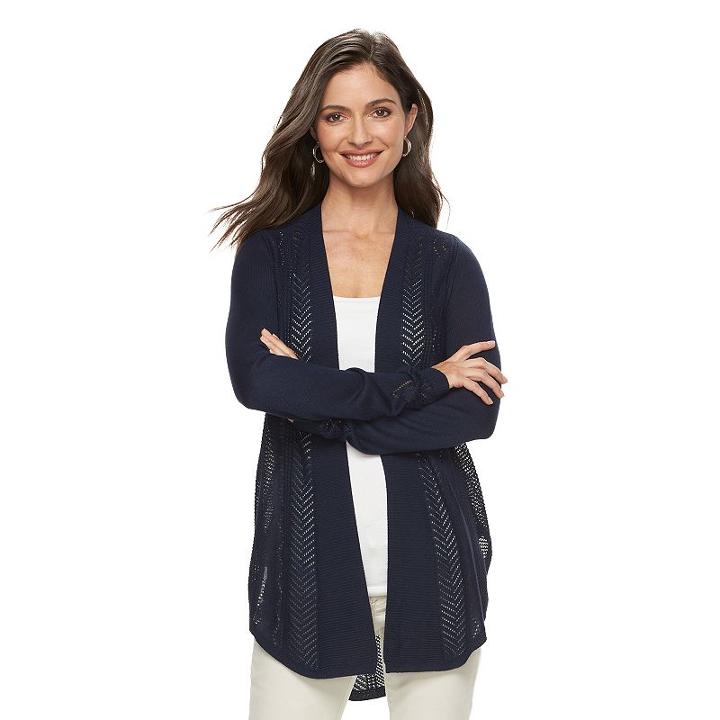 Women's Croft & Barrow&reg; Pointelle Cardigan, Size: Xs, Blue (navy)