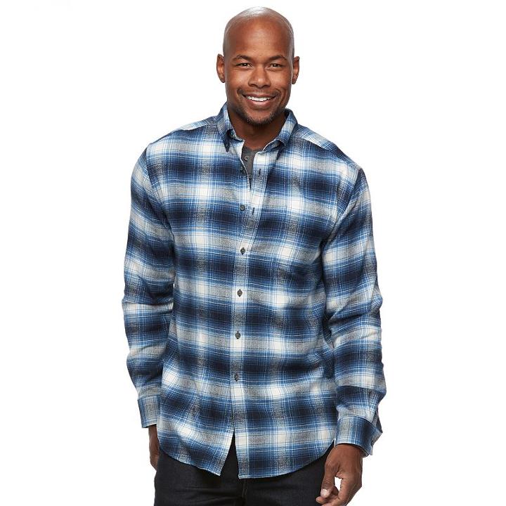 Men's Croft & Barrow&reg; True Comfort Plaid Classic-fit Flannel Button-down Shirt, Size: Large, Dark Blue