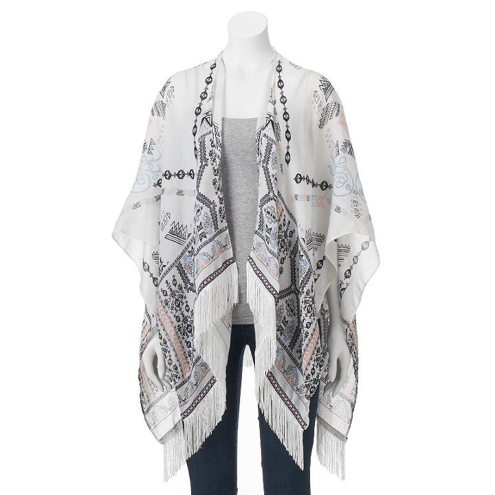 Madden Nyc Tribal Embroidered Trim Ruana, Women's, Med Pink