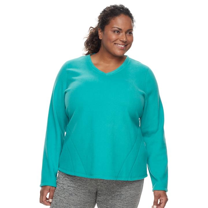 Plus Size Tek Gear&reg; Microfleece V-neck Top, Women's, Size: 2xl, Turquoise/blue (turq/aqua)