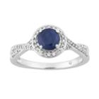 10k White Gold Sapphire & 1/4 Carat T.w. Diamond Halo Ring, Women's, Size: 7, Blue
