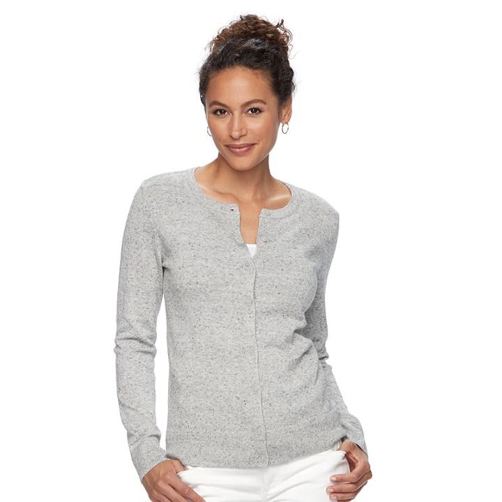 Women's Croft & Barrow&reg; Essential Cardigan, Size: Large, Med Grey