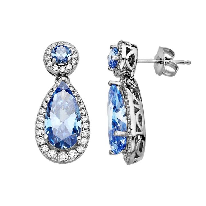 Emotions Sterling Silver Frame Drop Earrings - Made With Swarovski Cubic Zirconia, Women's, Blue