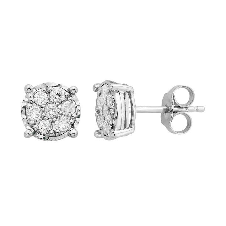 Sterling Silver 1/2 Carat T.w. Diamond Cluster Stud Earrings, Women's, White