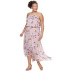 Juniors' Plus Size Lily Rose Ruffled Floral Halter Maxi Dress, Teens, Size: 2xl, Plum Blush