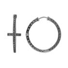 Lavish By Tjm Sterling Silver Cross Hoop Earrings - Made With Swarovski Marcasite, Women's, Black